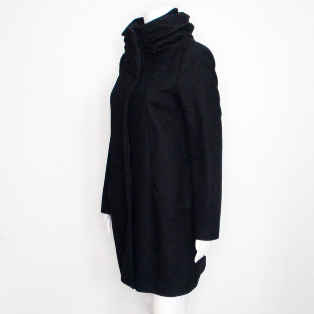 Zara Basic Funnel Neck Black Coat Medium - image 5